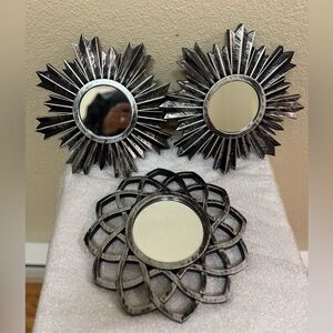 Silver Sunburst and Floral Wall Mirror Set